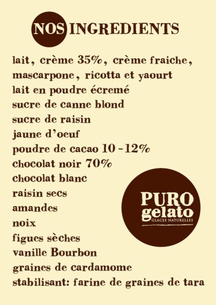 A very reassuring ingredients list © Puro Gelato