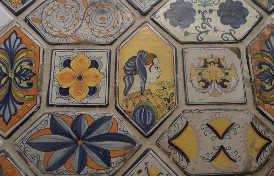 Gorgeous Italian Renaissance tiles complete the look in the bathrooms - photo © genevafamilydiaries.net